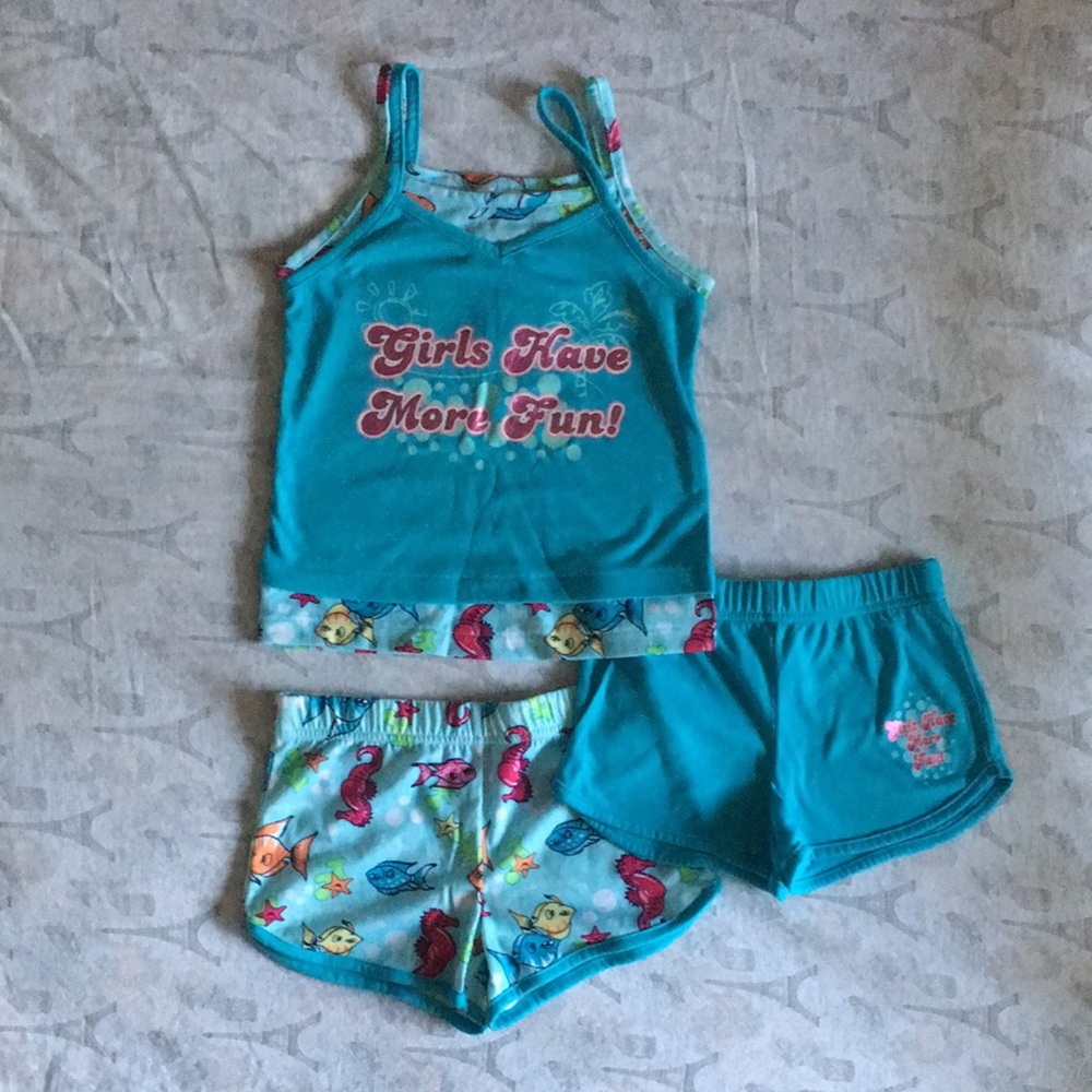 NWT Personal Identity Girls Sz 6 6x Blue Fish Pajama Set Tank Top Shorts New